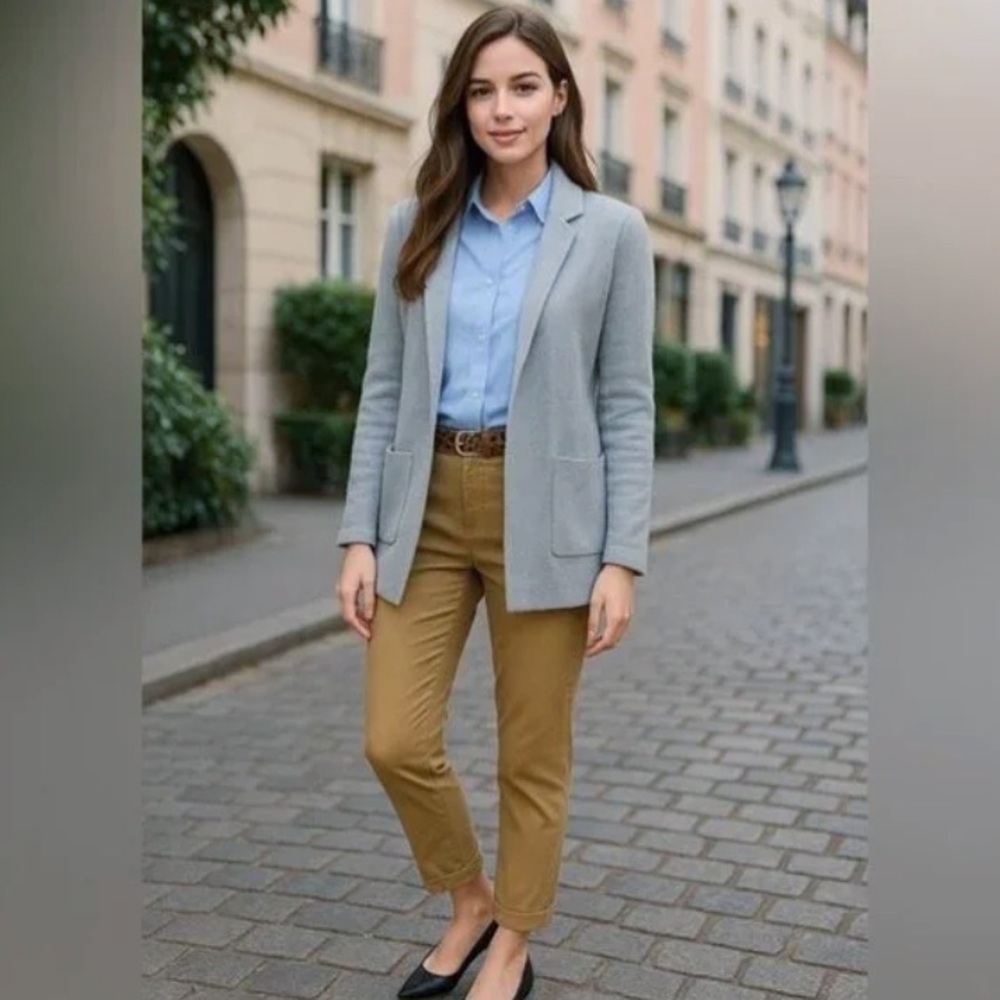 NWOT J. Crew Merino Wool Blend Heather Gray Sophie Open Front Sweater Blazer